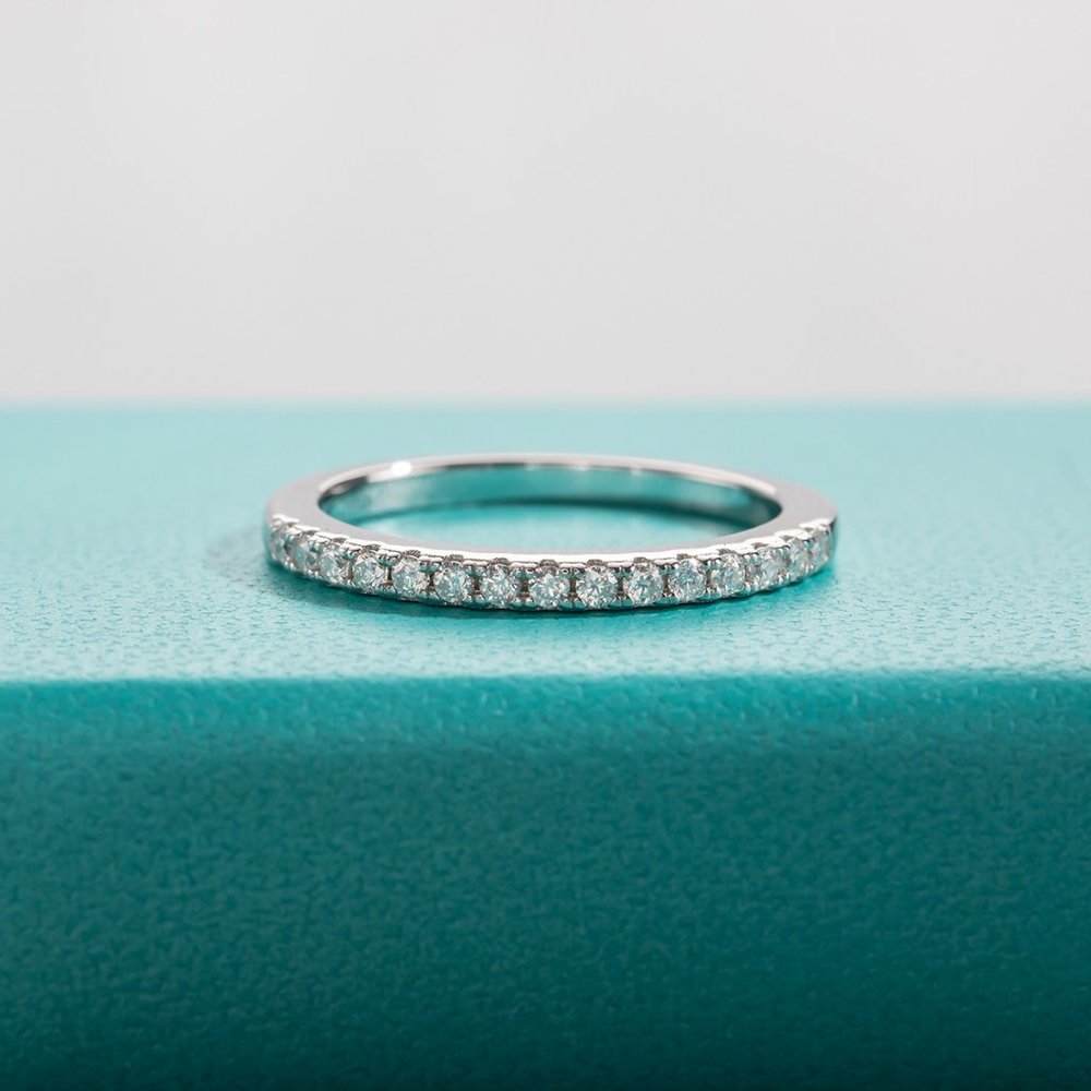 #Certified 1.5mm Moissanite Diamond Pave Half Eternity Ring NEW - Picture 8 of 14